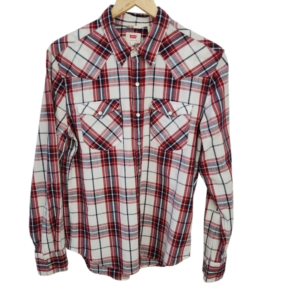 LEVI'S Barstow Western red check snap shirt M cowboy classic fit vintage vibe - Picture 5 of 15